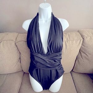 La Blanca black halter top one piece bathing suit